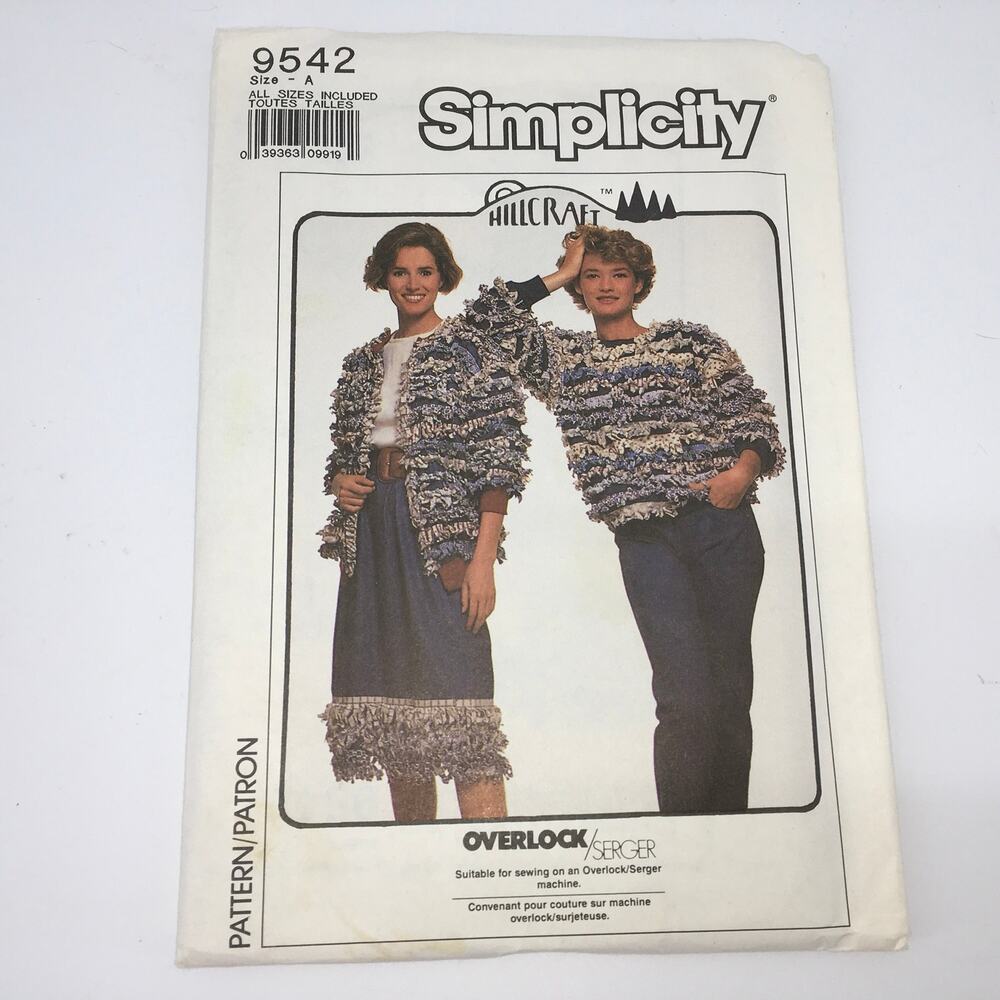 Simplicity 9542 Hillcraft Shag Fringe Loop Jacket Skirt Sewing Pattern OS UNCUT